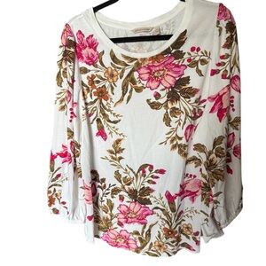 Soft Surroundings Pink and Brown Floral Blouse
